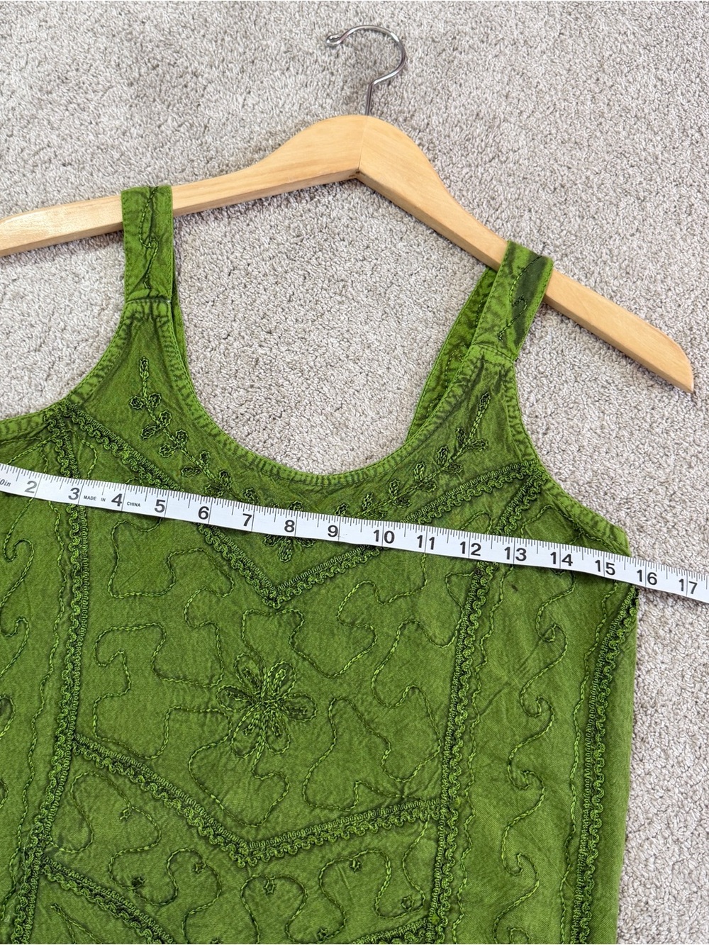 Embroidered Handkerchief Top Sleeveless Boho in Lime Green Free Size - Picture 7 of 9